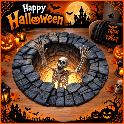 Skeleton illusion round rug - illusion,