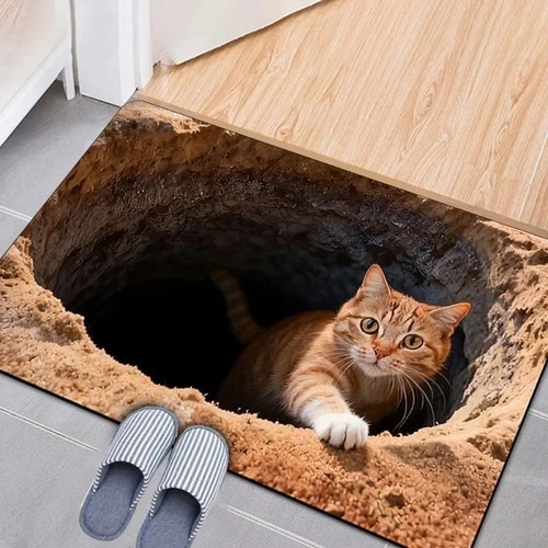 Optical illusion cat rug - optical,