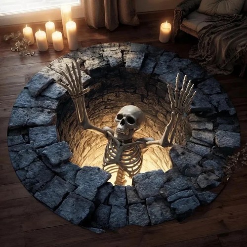 Skeleton illusion round rug - illusion,
