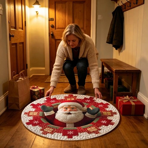 Christmas santa round rug - 3d,