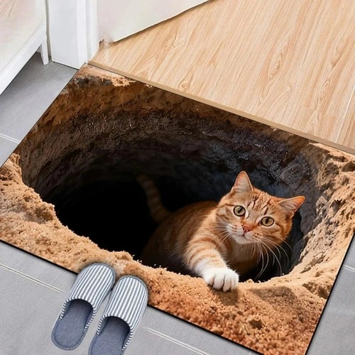 Optical illusion cat rug - illusion,